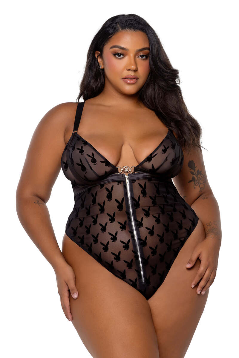 Plus Size Playboy Bunny Charm Teddy Black Front