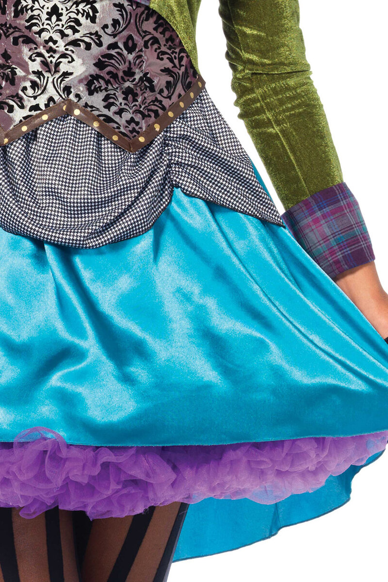Deluxe Mad Hatter Costume Green Blue Skirt Detail