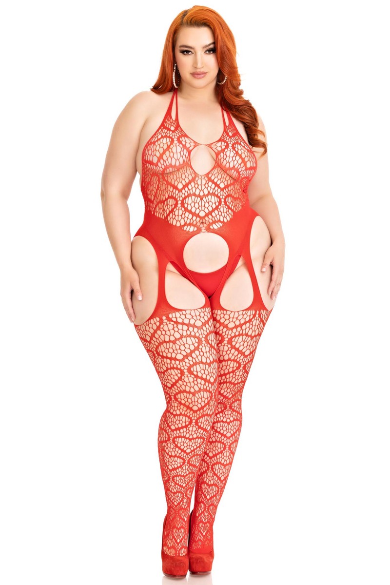 Plus Size Love Hangover Heart Net Bodystocking