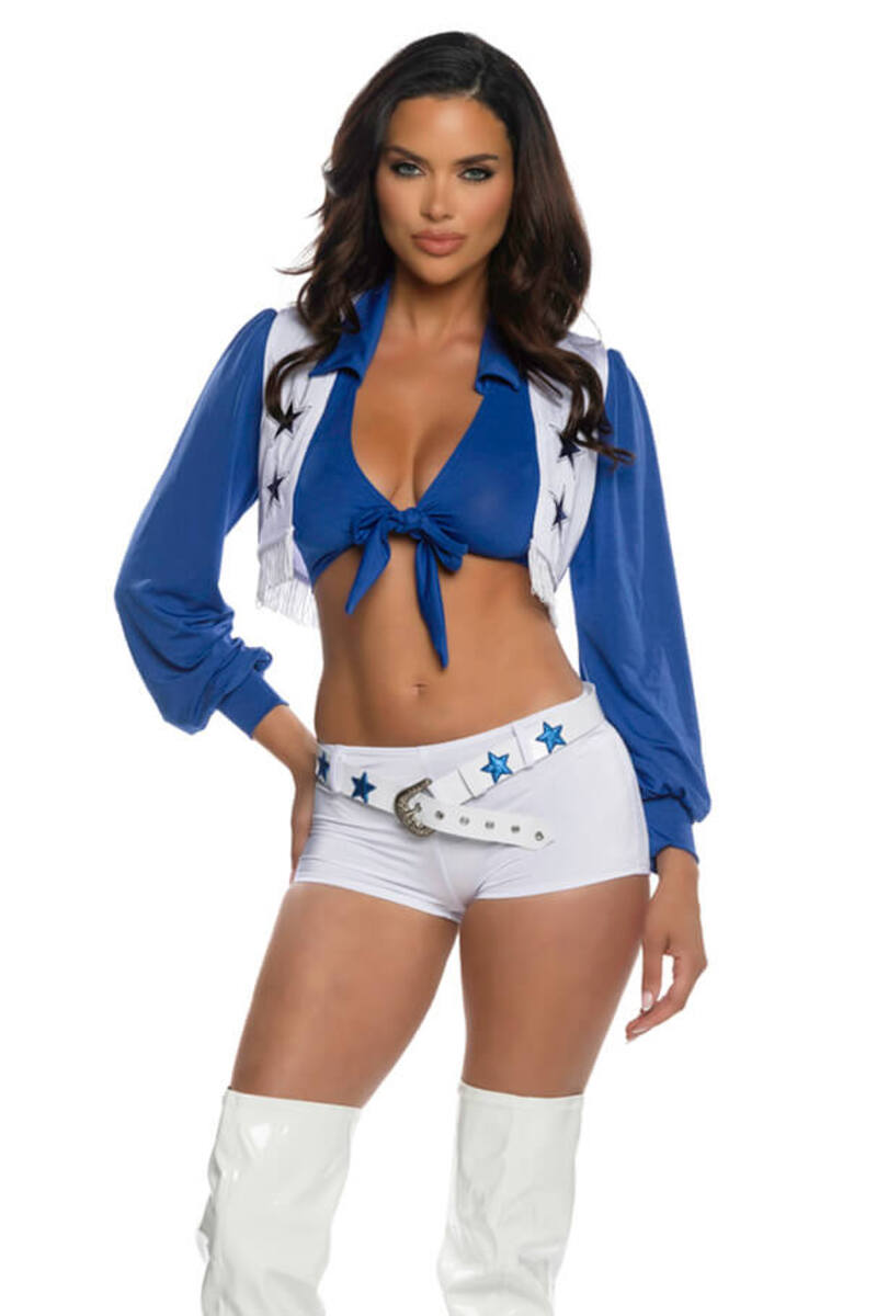 Dallas Touchdown Tease Costume Blue White Front Closeup