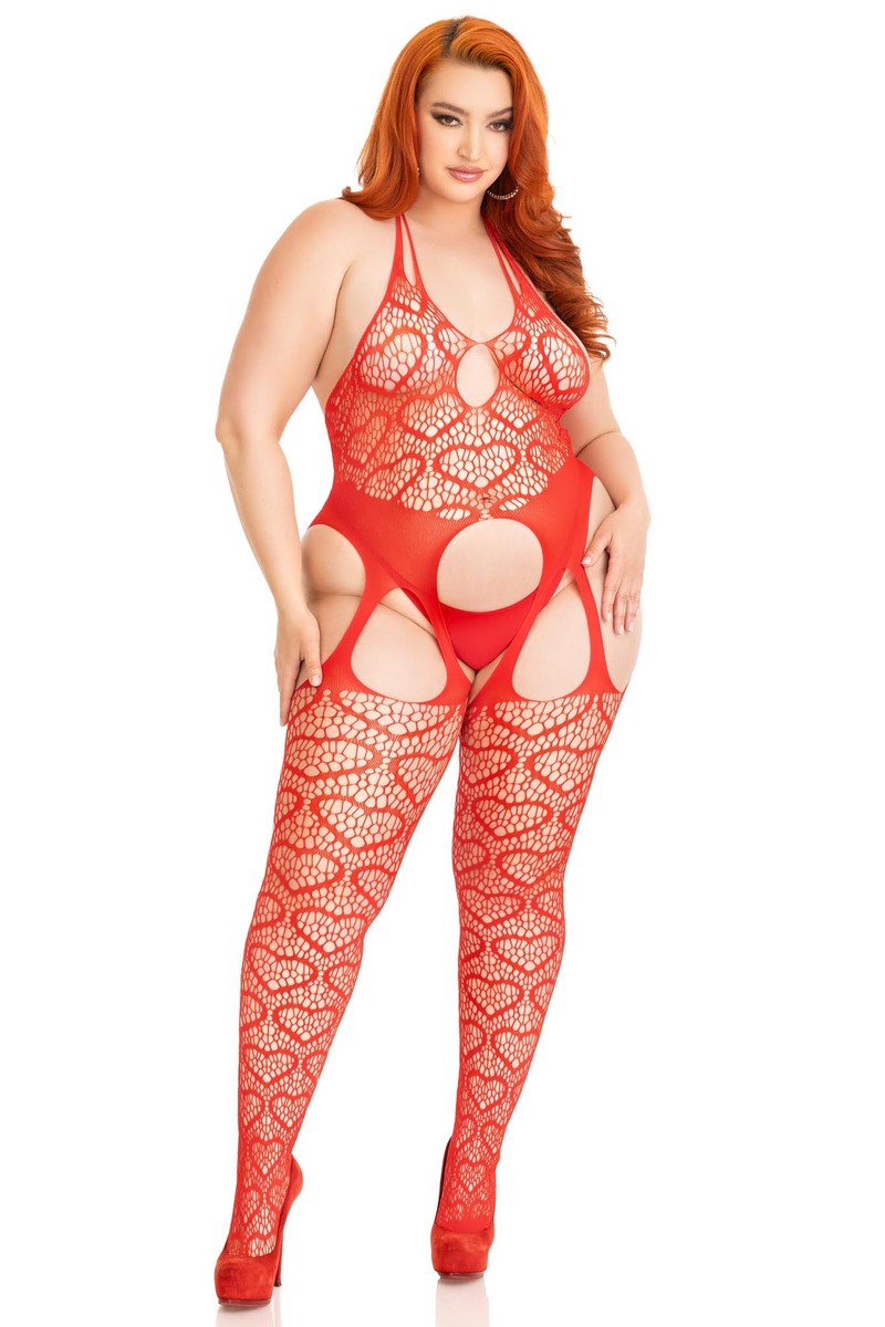 Plus Size Love Hangover Heart Net Bodystocking