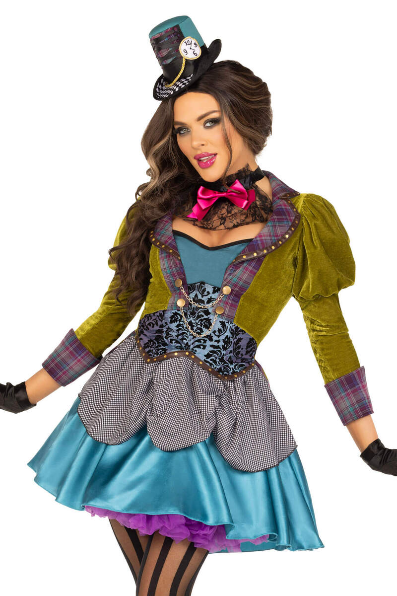 Deluxe Mad Hatter Costume Green Blue Front Closeup