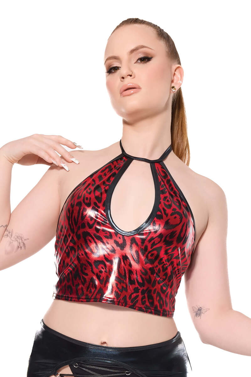 Liquid Edge Halter Crop Top Red Front Alternate