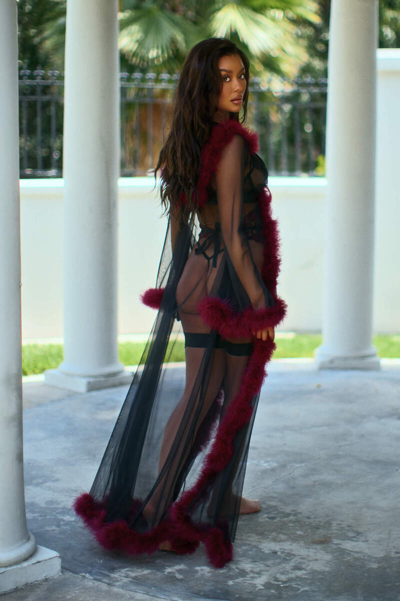 Fantasy Luxe Glam Robe Black Merlot Back Lifestyle