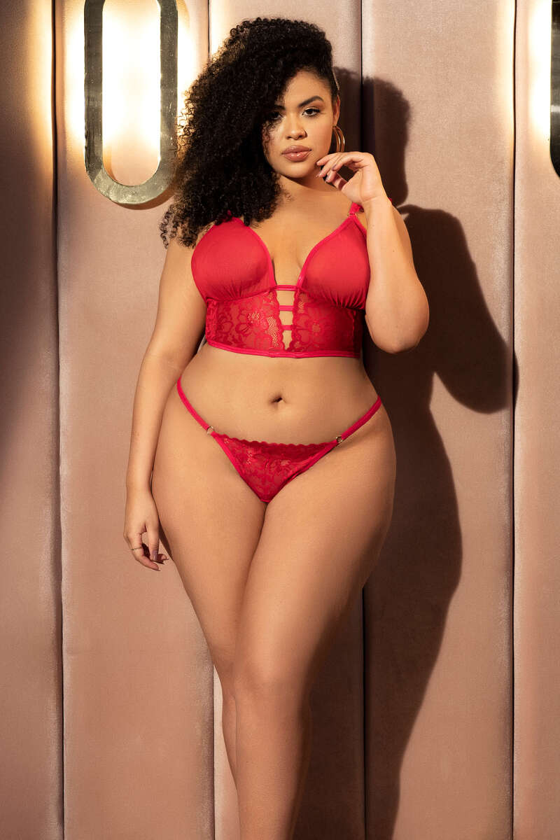 Plus Size Complete Confidence Babydoll Set Red Without Skirt Front