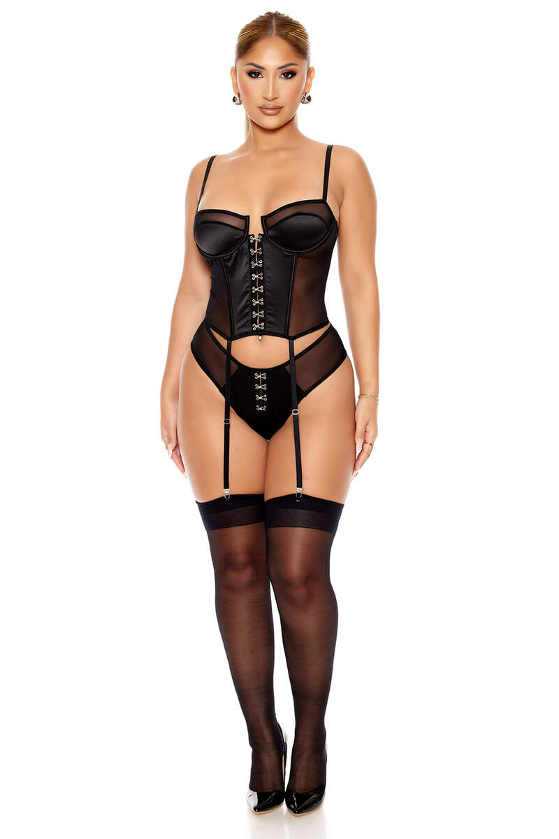 Completely Hooked Satin & Mesh Bustier Set