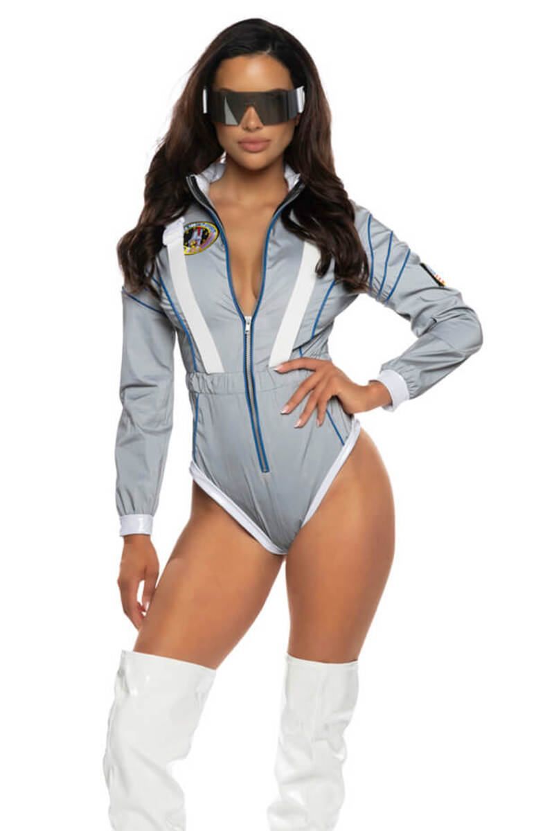 Alluring Astronaut Costume Silver Front Closeup