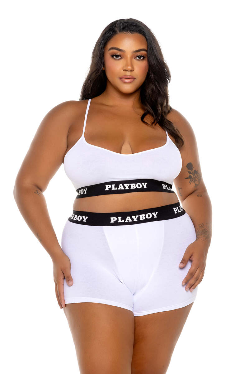 Plus Size Playboy Bunny Sport Lounge Bralette & Shorts Set