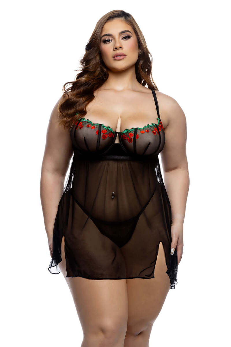 Cherry Whirl Babydoll Set Burgundy Front