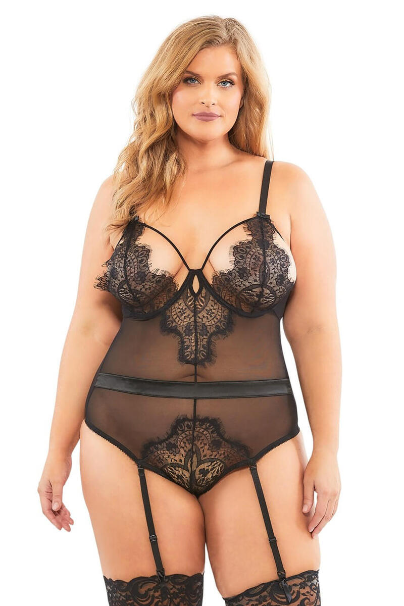 Chic Eyelash Lace Plus Size Teddy