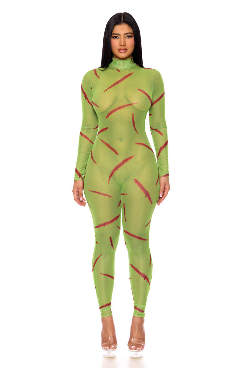 Mesh Monster Jumpsuit Green Front