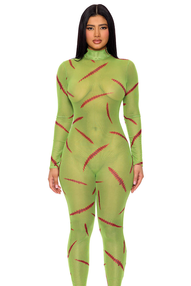 Mesh Monster Jumpsuit Green Front Alternate