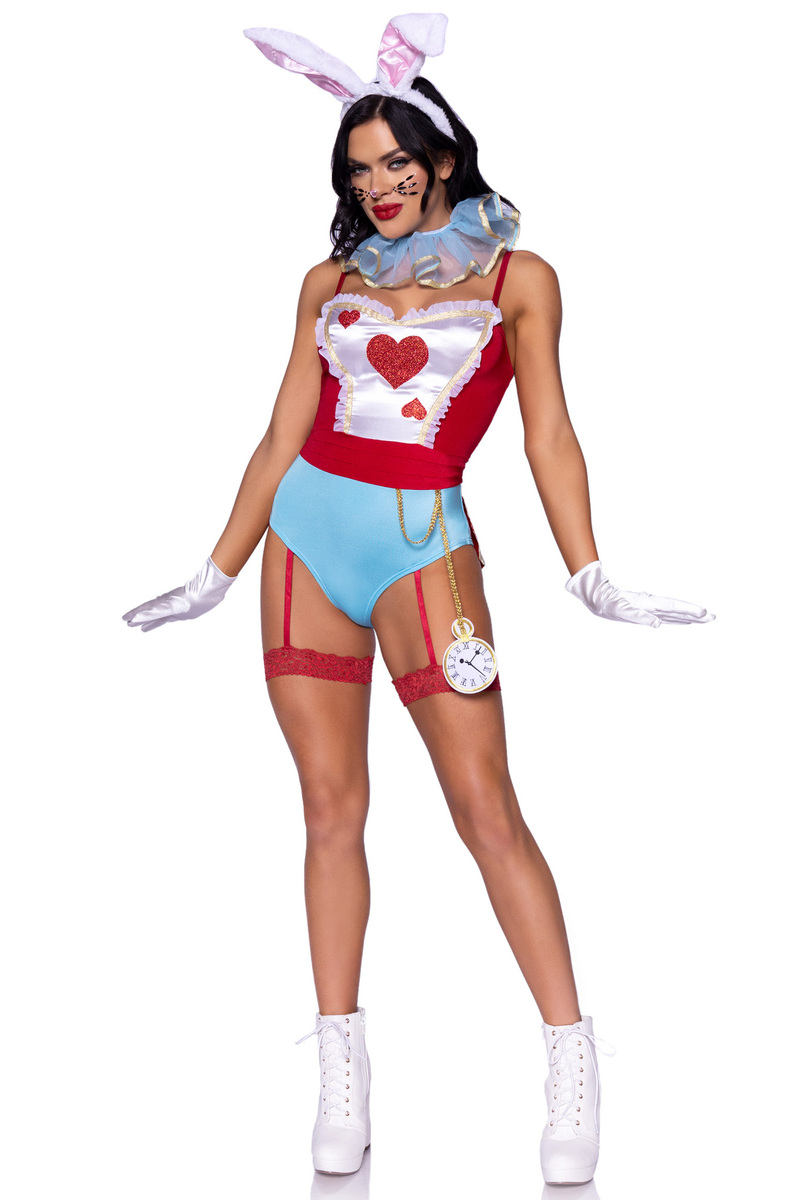 Wonderland White Rabbit Costume Red White Blue Front Posing
