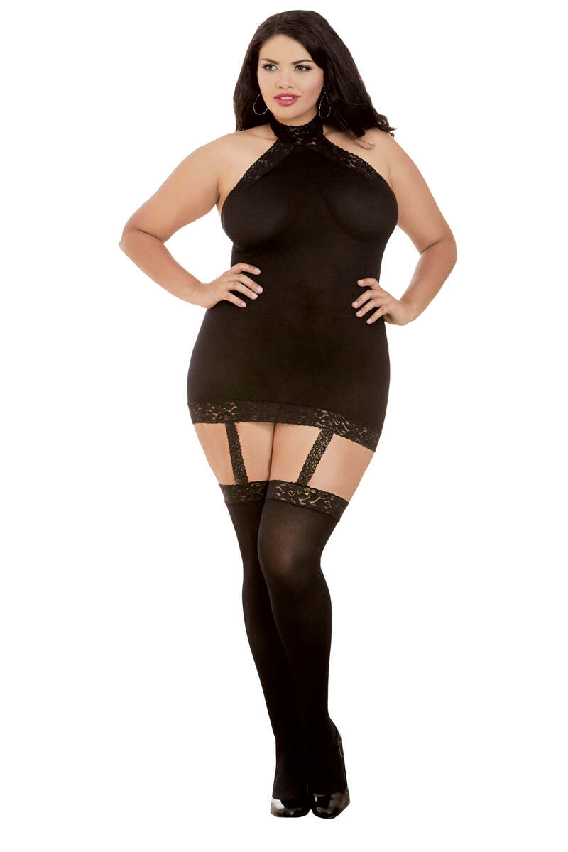 Plus Size Sheer Garter Dress