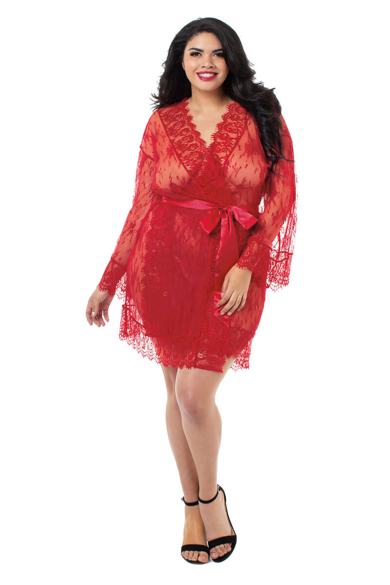Plus Size Delicate Lace Kimono Robe