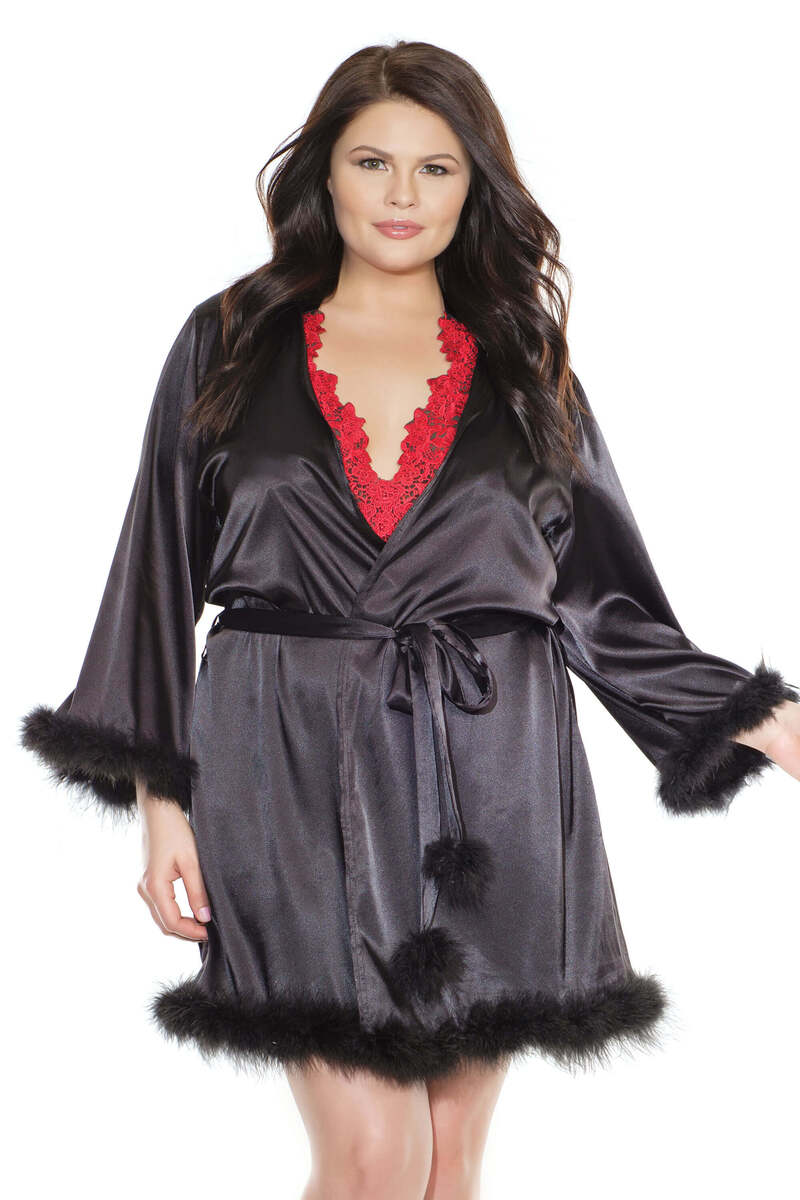 Fur Trimmed Plus Size Robe