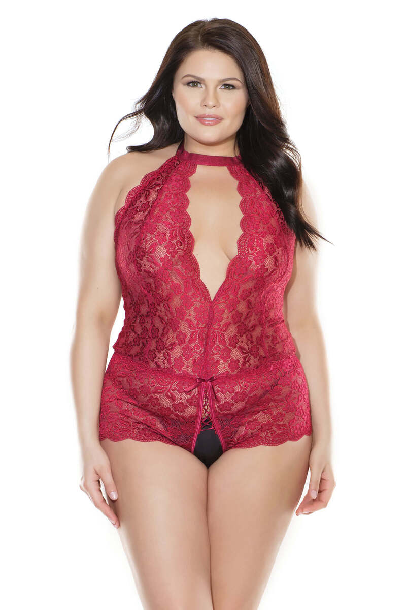 Halter Neck Crotchless Plus Size Teddy