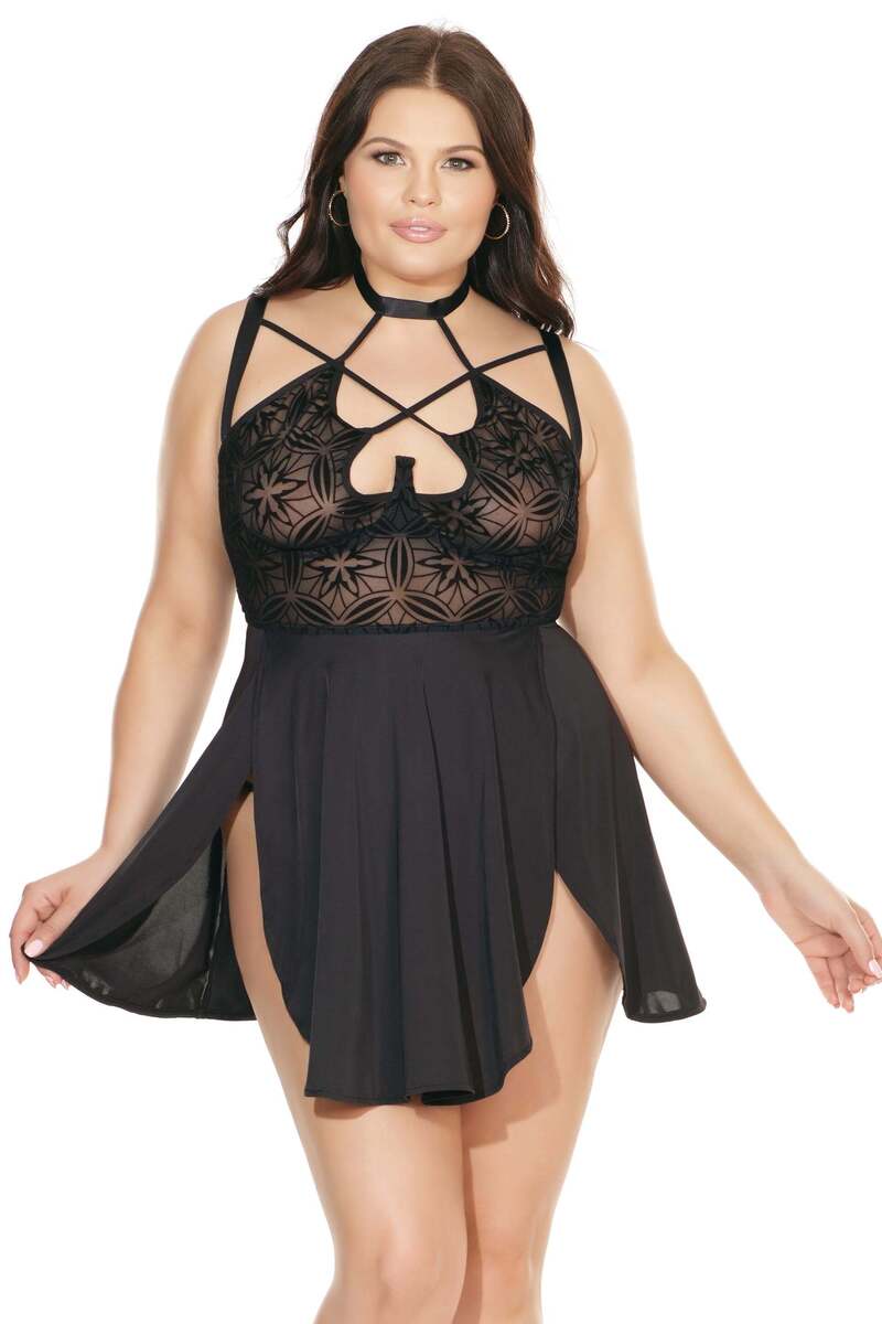 Plus Size Criss Cross Halter Babydoll