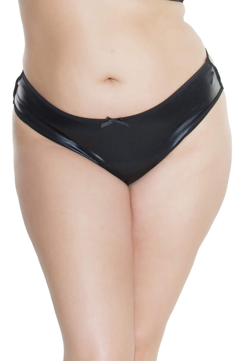Plus Size Wet Look Strappy Thong