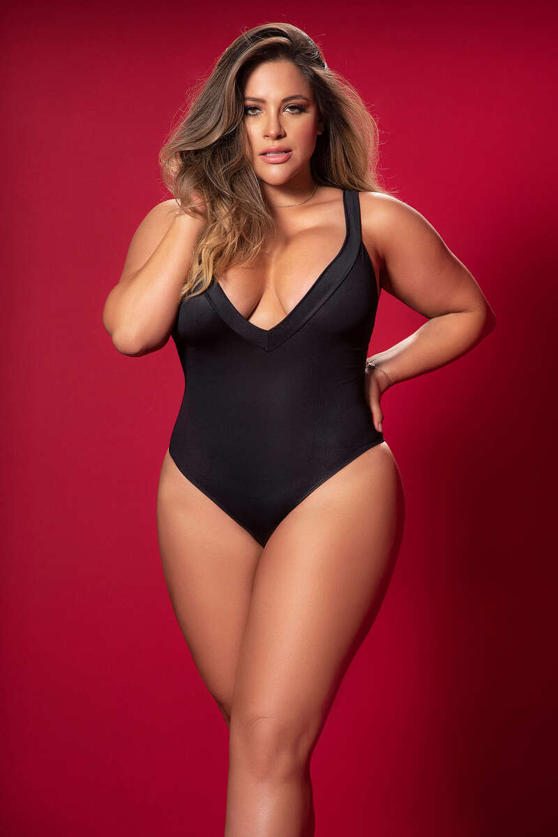 Plus Size Lace Up Back Bodysuit