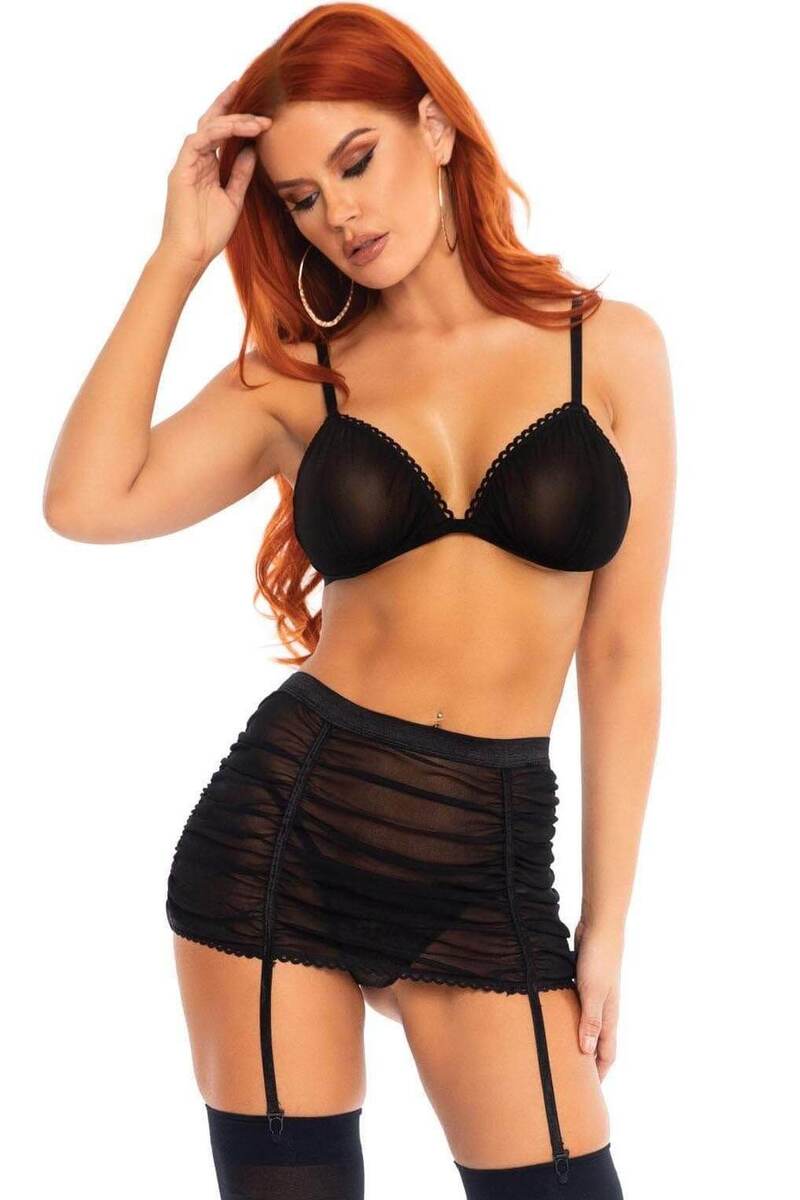 Hot Nights Mesh Bra & Garter Skirt Set
