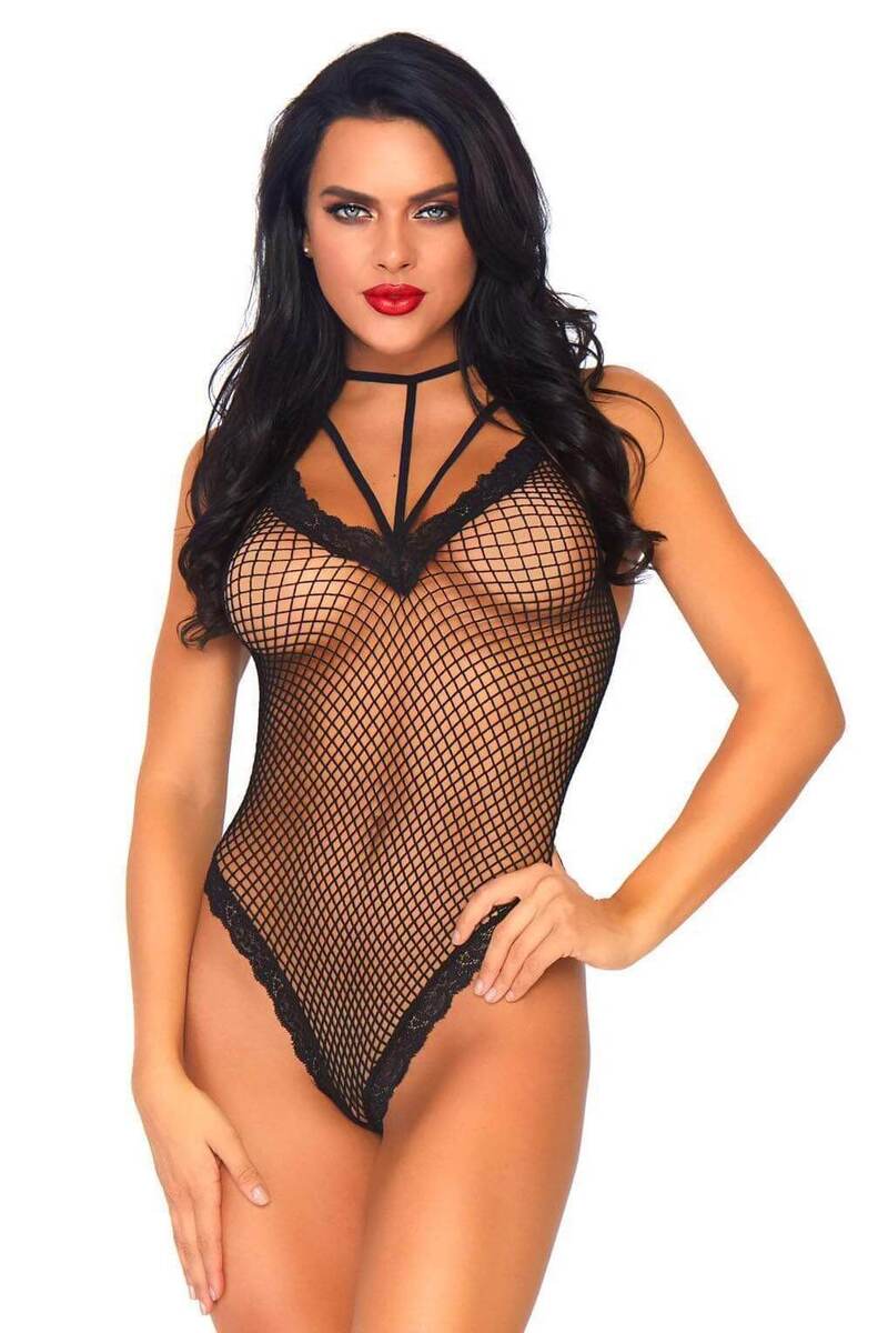 Fishnet Cage Strap Thong Teddy