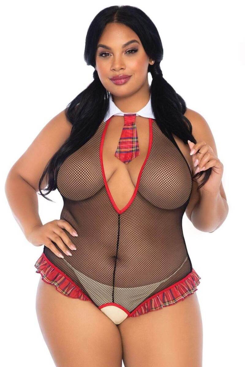 Plus Size School Girl Ruffle Trim Teddy