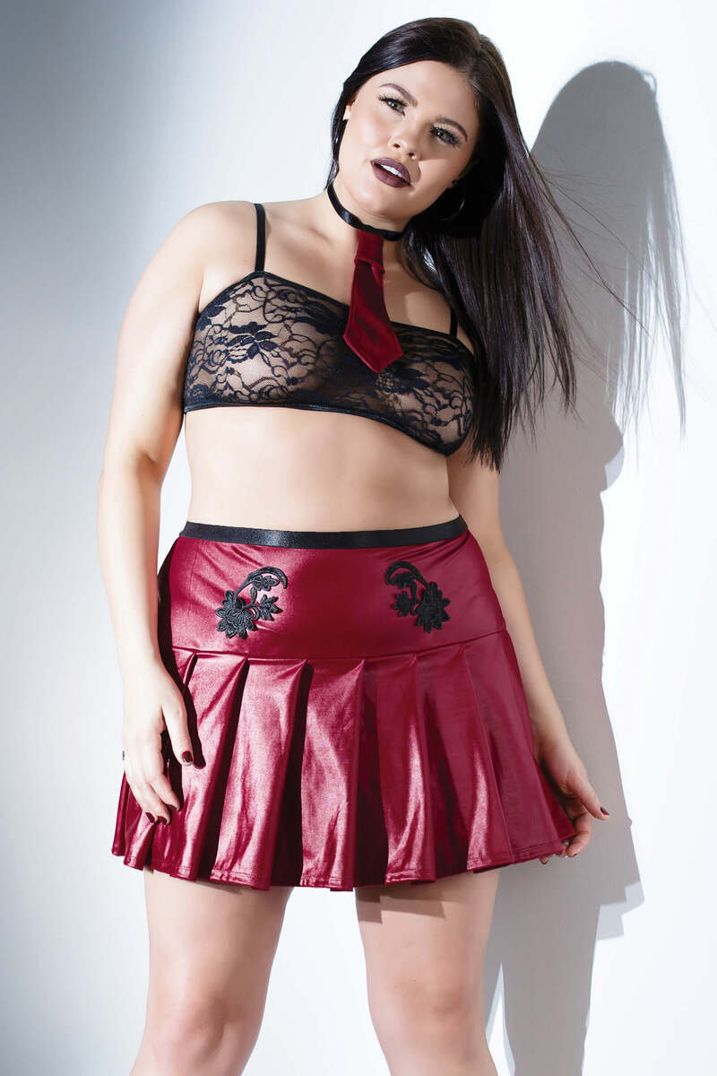 Plus Size Wet Look Skirt & Tie Set