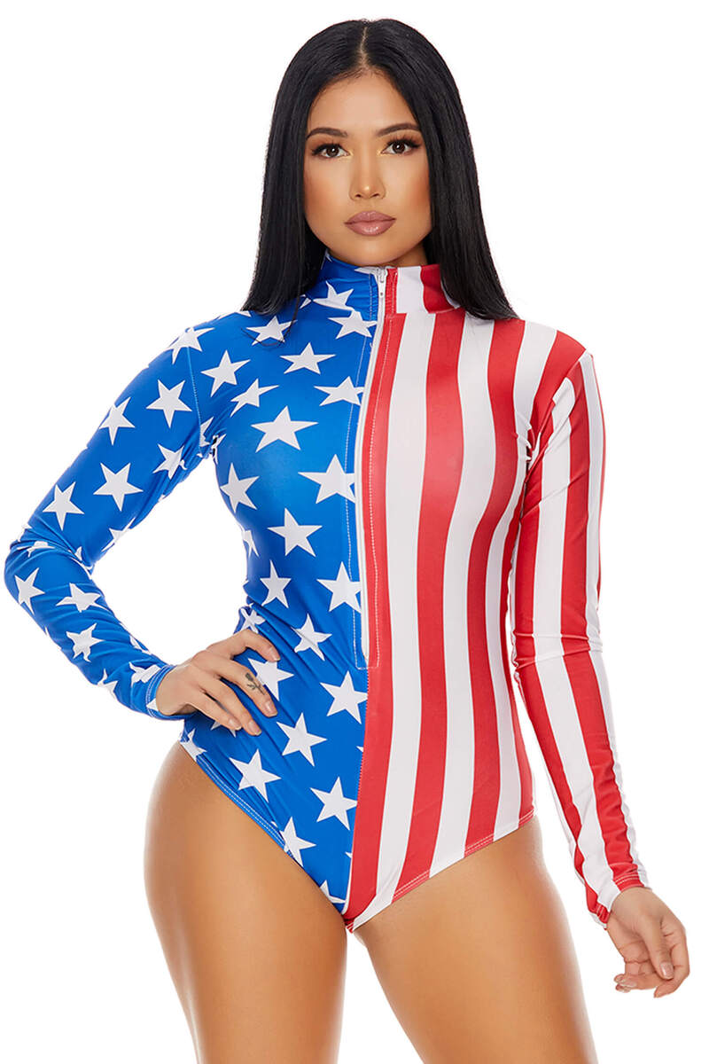 Zipfront Flag Bodysuit