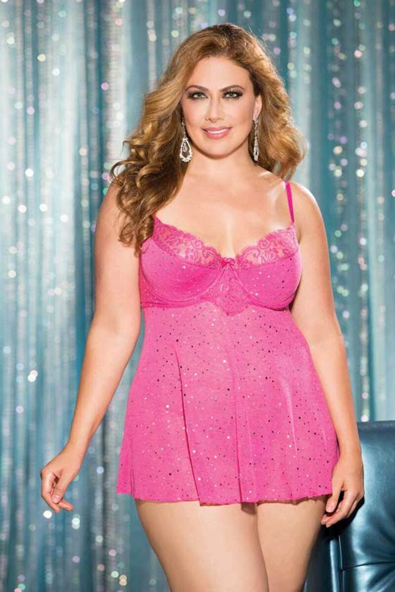 Plus Size Sequin Embellished Knit Babydoll