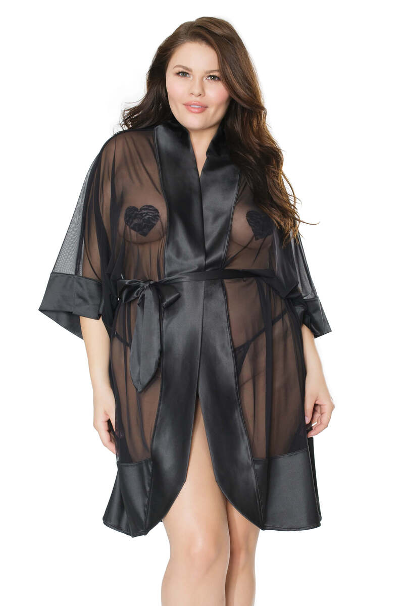 Plus Size Sheer Kimono Robe