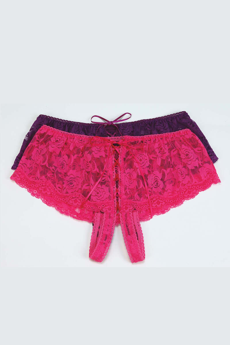 Stretch Lace Plus Size Open Crotch Boyshort