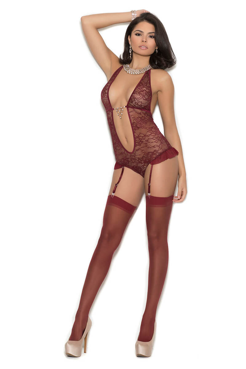 Rhinestone & Lace Halter Teddy