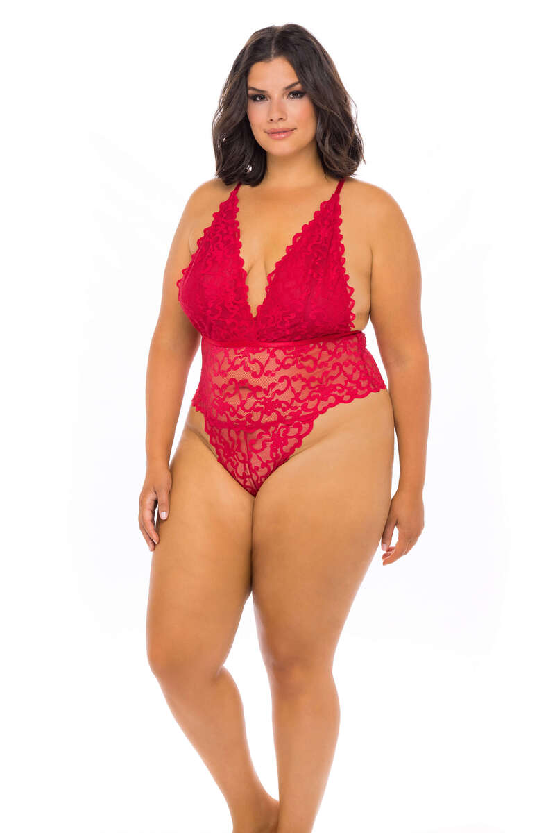 Plus Size Jeanna High Leg Galloon Lace Teddy
