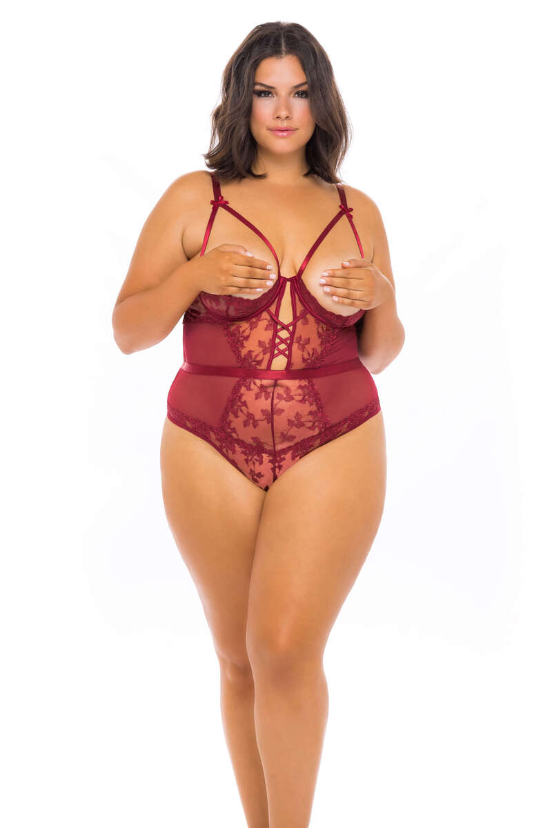 Plus Size Kira Floral Open Cup Teddy
