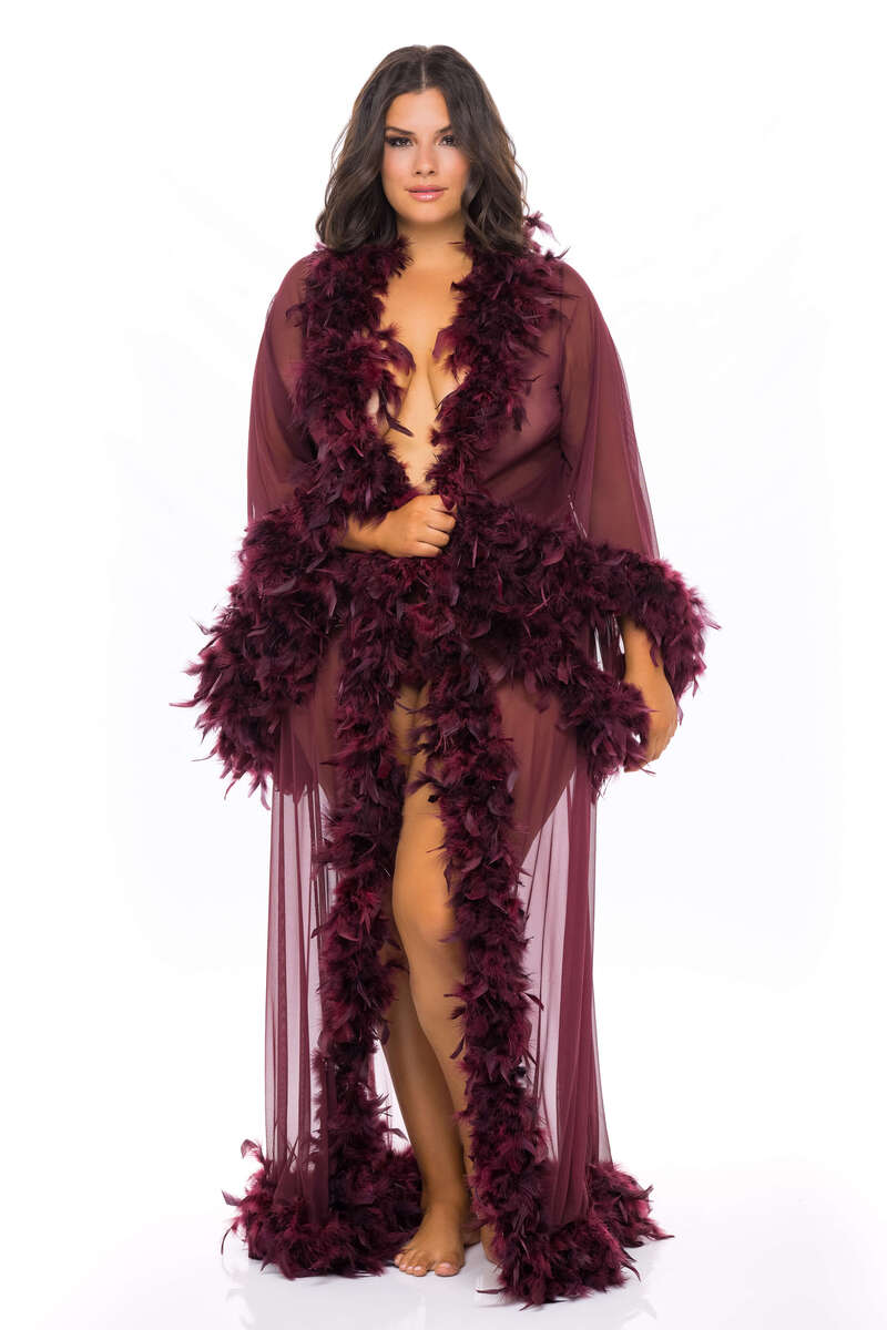 Plus Size Flirtatious Marabou Trim Robe