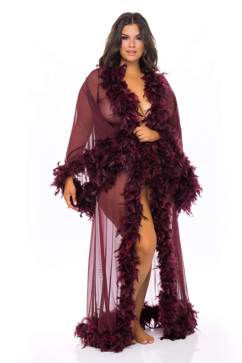 Plus Size Flirtatious Marabou Trim Robe