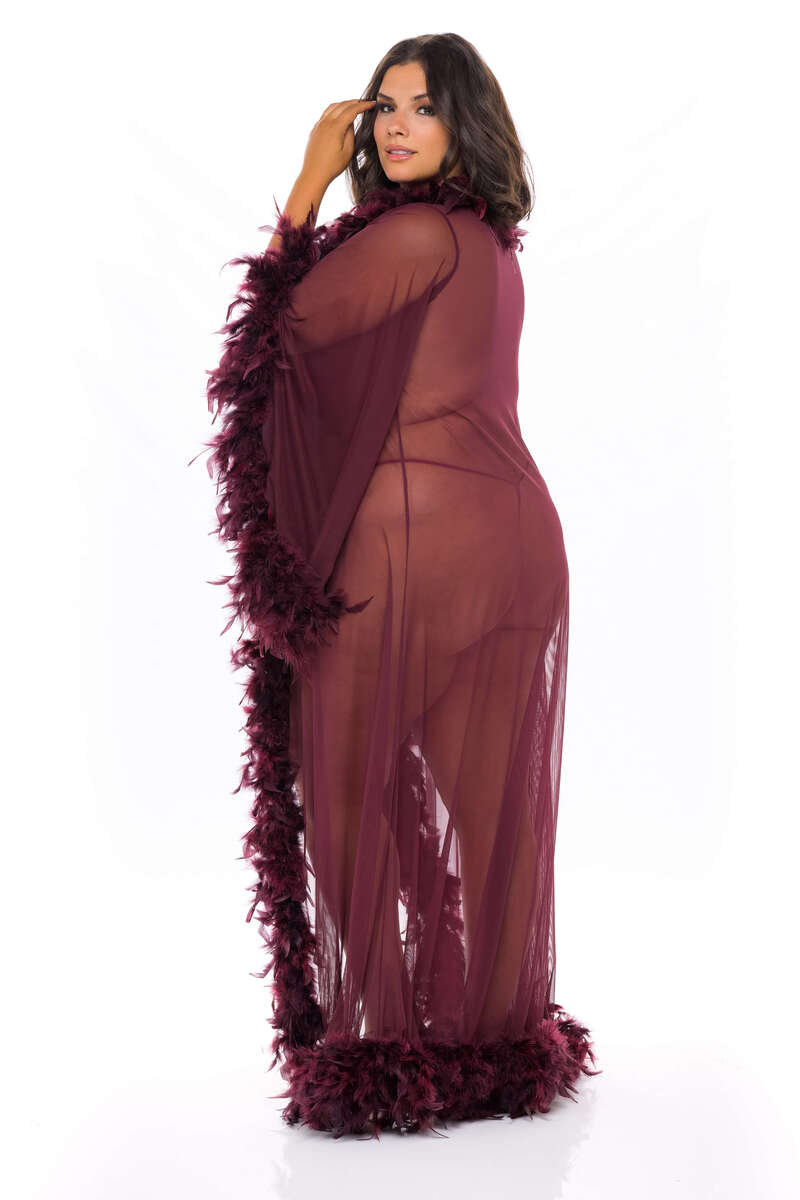 Plus Size Flirtatious Marabou Trim Robe