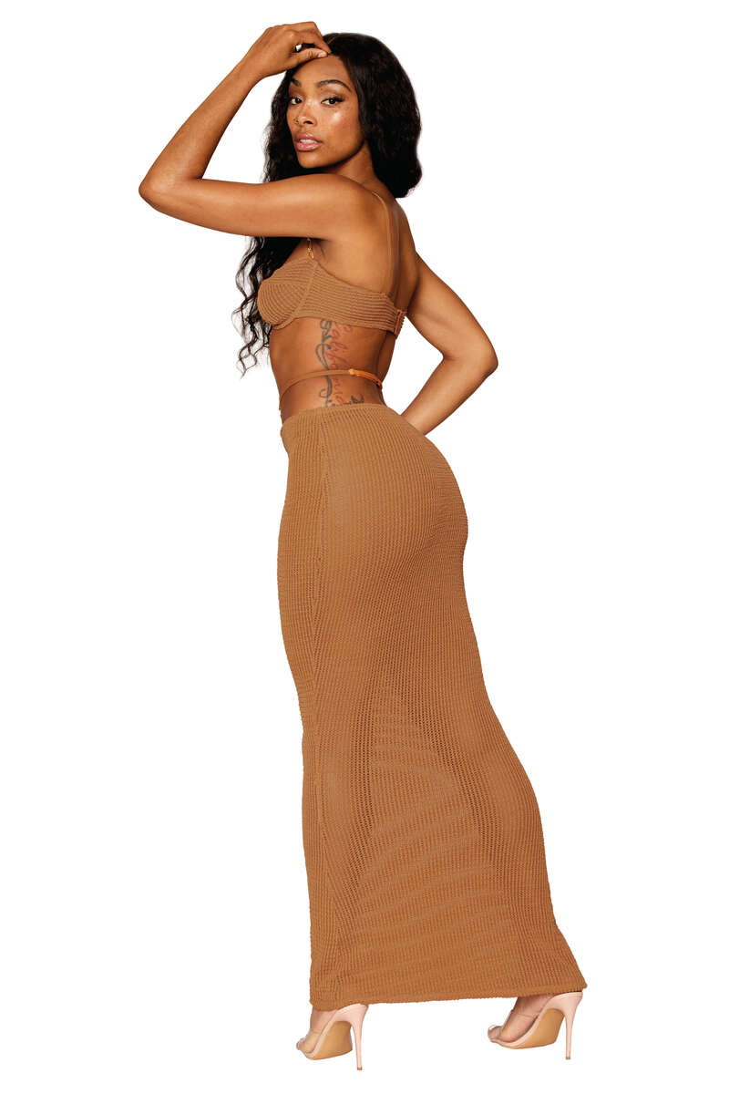 Rib Knit Sleepwear Bra & Long Slip Skirt Set