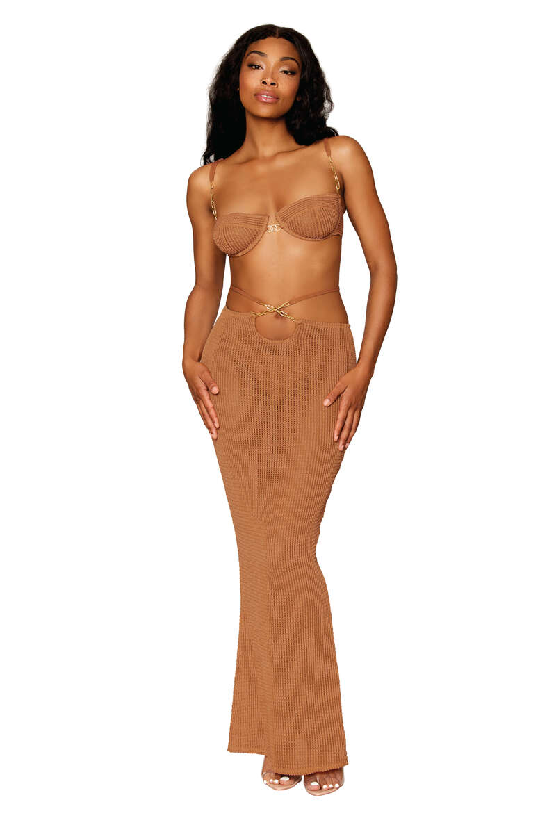 Rib Knit Sleepwear Bra & Long Slip Skirt Set