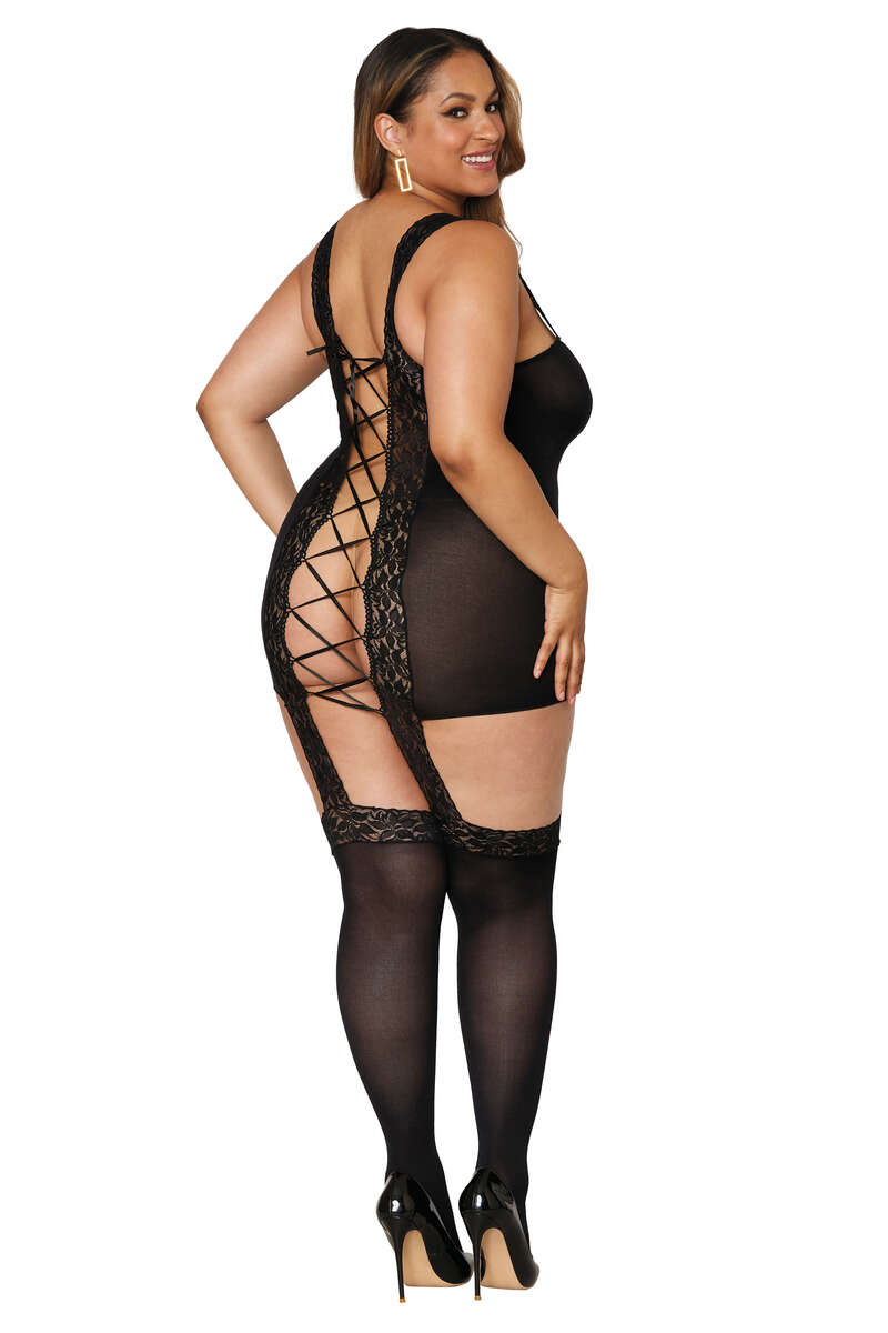 Plus Size Rose Lace Gartered Dress