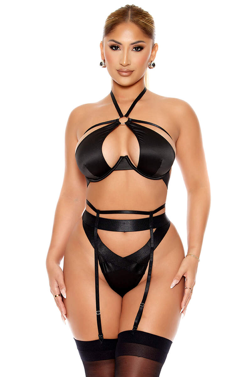 Soft Life Satin Bra & Garter Belt Set