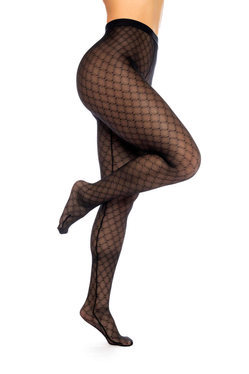 Diamond Mesh Pantyhose Black Front