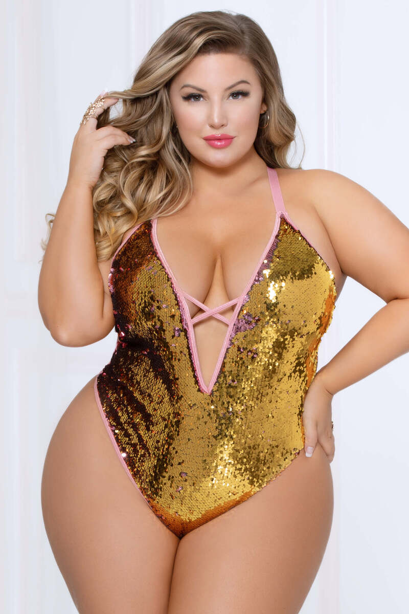 Glam Squad Two-Tone Sequin Plus Size Teddy