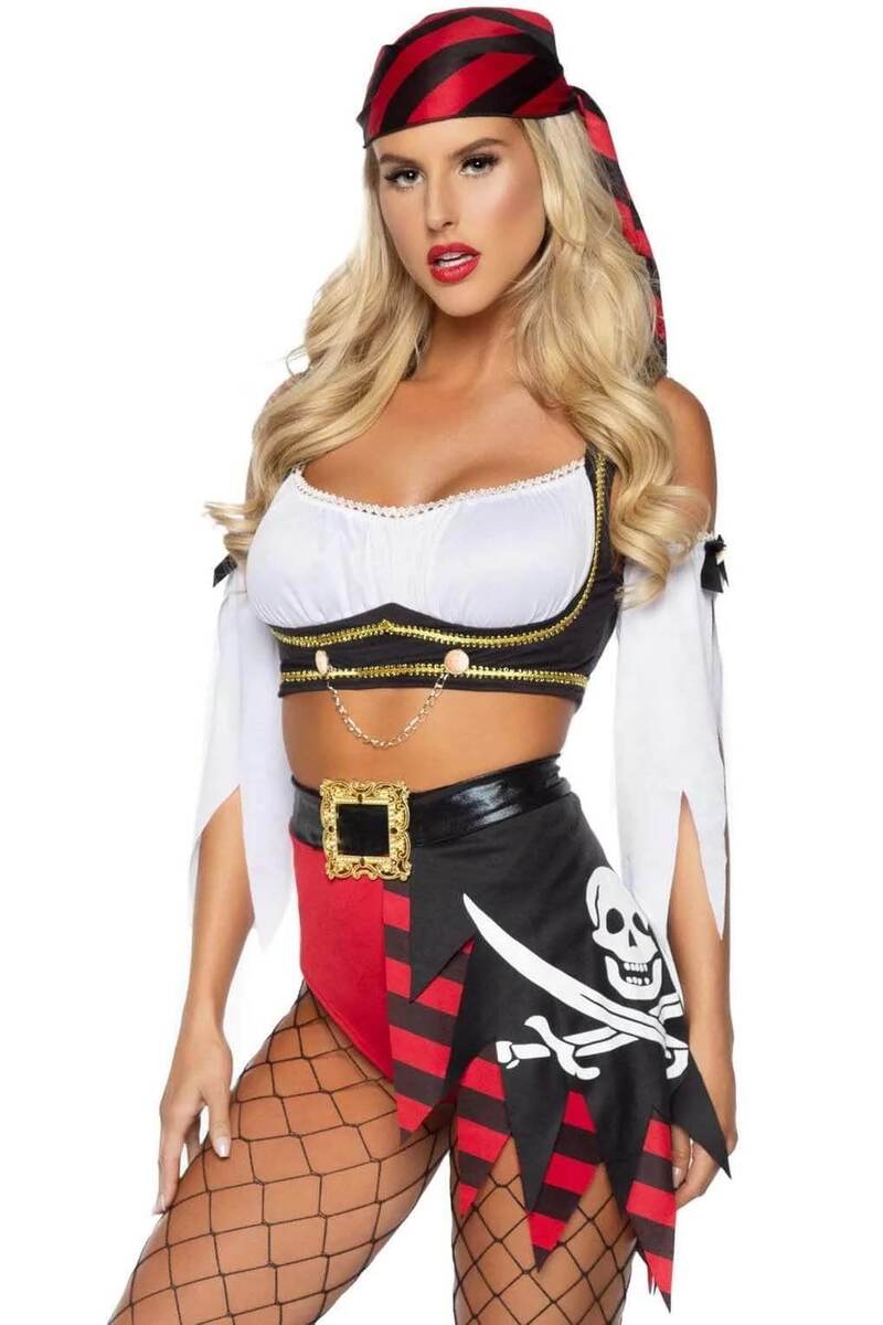 Wicked Wench Pirate Costume Red Black Front