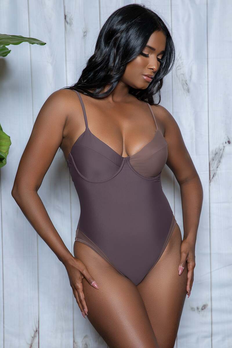 Charlotte Swimsuit Brown Front Posing