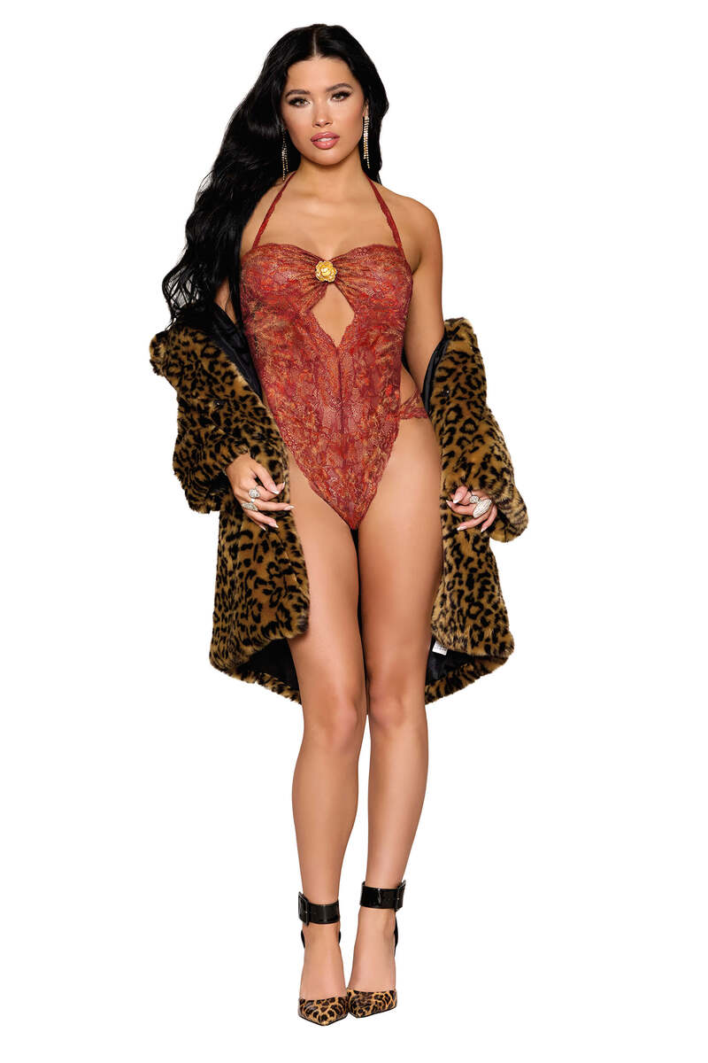 Stretch Lace Gold Foil Teddy