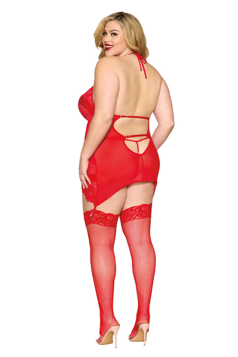 Plus Size Hidden Surprise Garter Slip & G-String Set
