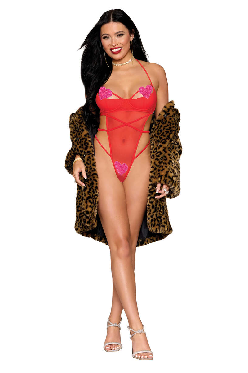 Rhinestone Heart Strappy Teddy