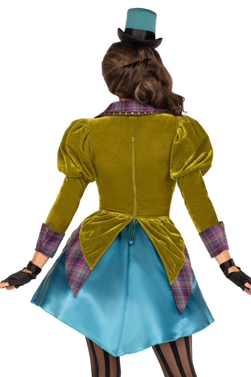 Deluxe Mad Hatter Costume Green Blue Back Closeup